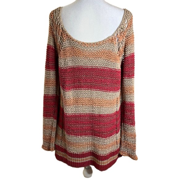 Free People Desert Moon Earth Tone Striped Crocheted Sweater Size Small - Picture 6 of 9
